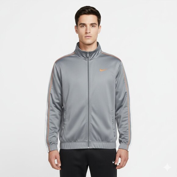 Nike Mens Jacket Gray Orange Full Zip Up Pockets Mock Neck Track Active … - Picture 2 of 9